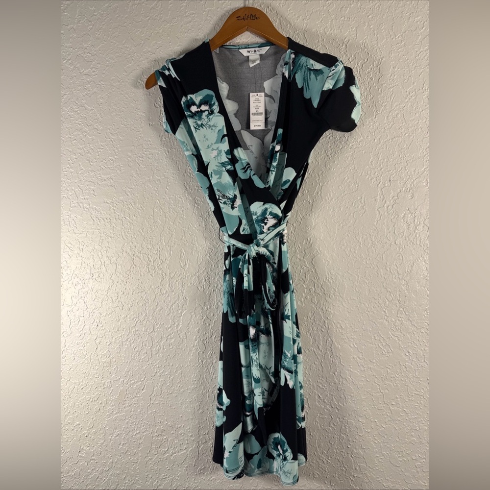 White House, black market Floral Wrap Dress in Black and Teal Size XS